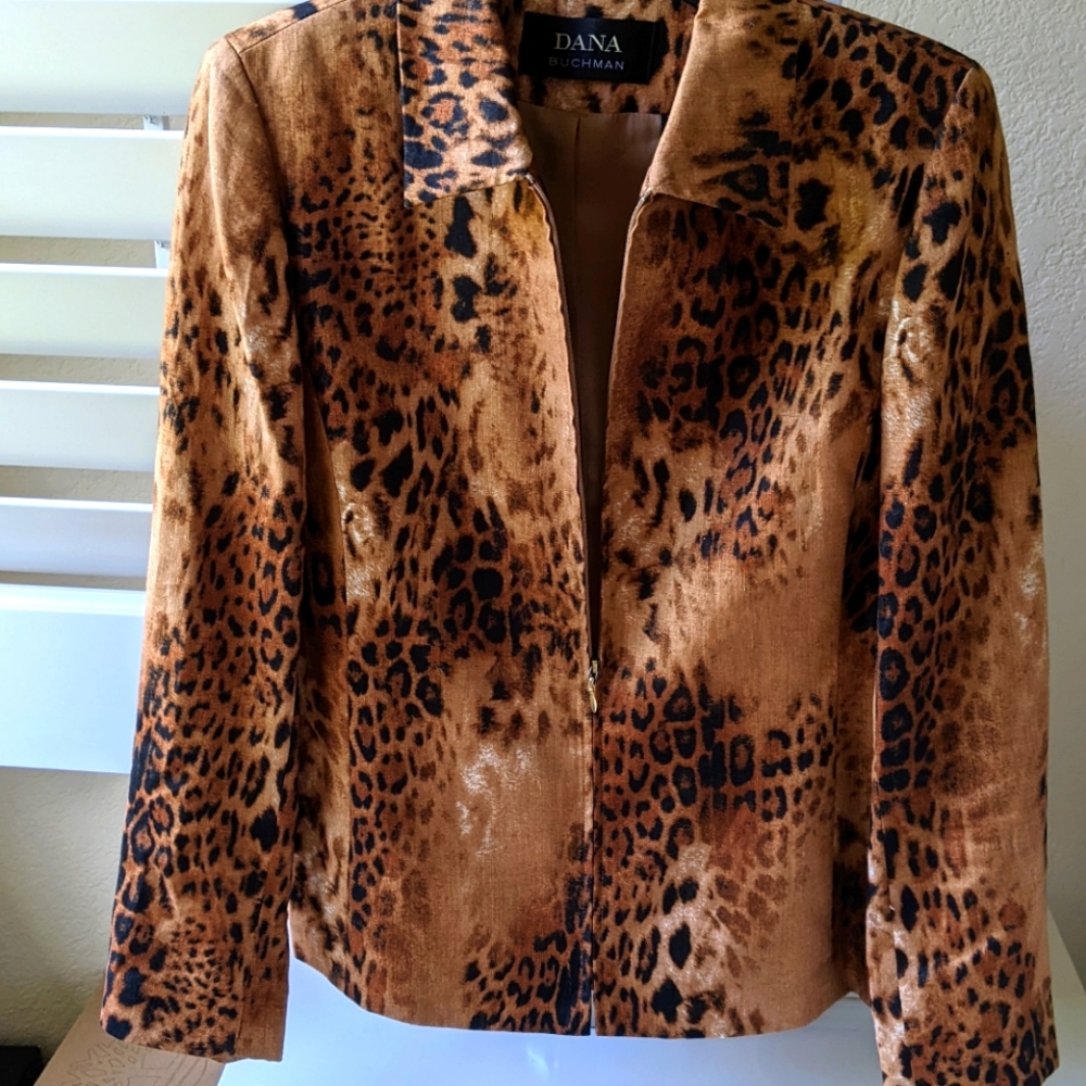 🔥DANA BUCHMAN LEOPARD ANIMAL PRINT 100% LINEN LINED JACKET